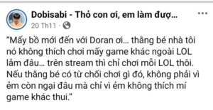 “Trước khi về T1 thì Doran có nói trên stream là sẽ không chơi gì ngoài LOL”