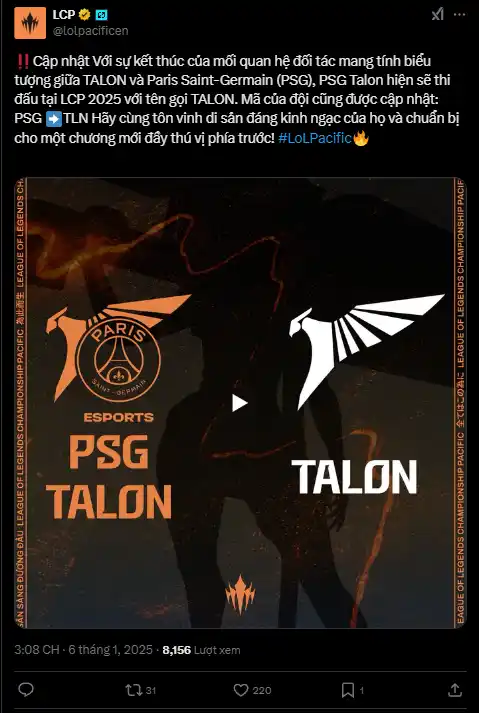 Talon Esports và Paris Saint-Germain chấm dứt hợp tác